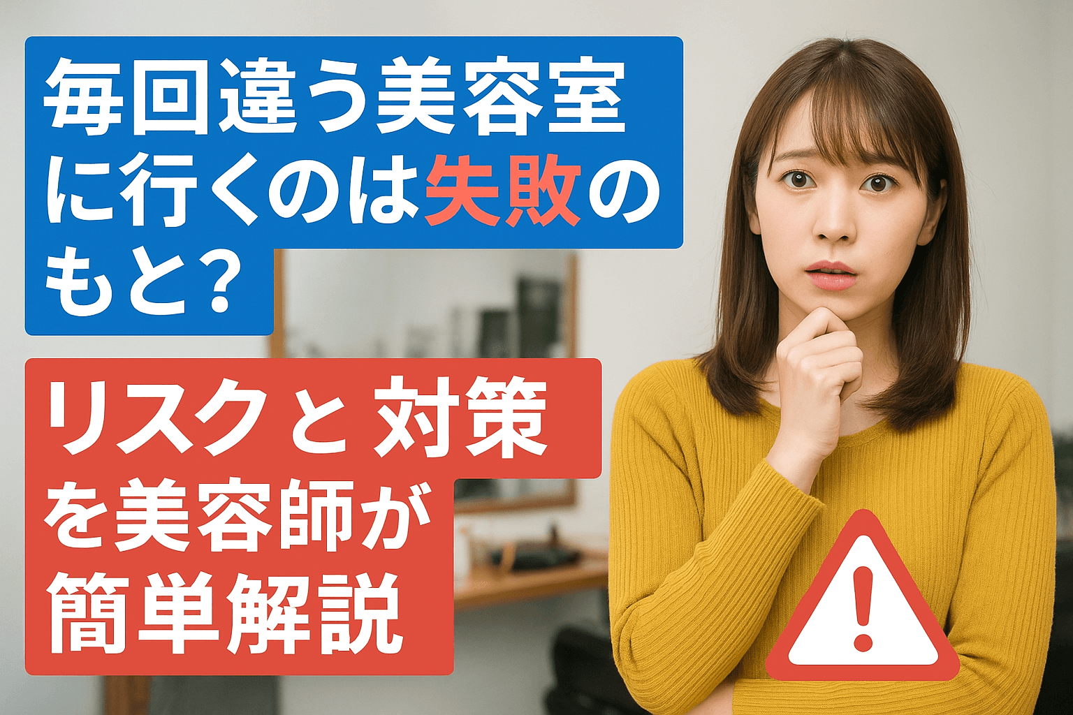 毎回違う美容室に行くことで起こりやすい失敗やリスクを美容師が解説しているイメージ