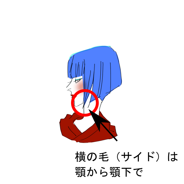 横から見た前下がりボブのイラスト。シャープなラインが特徴的なヘアスタイル。