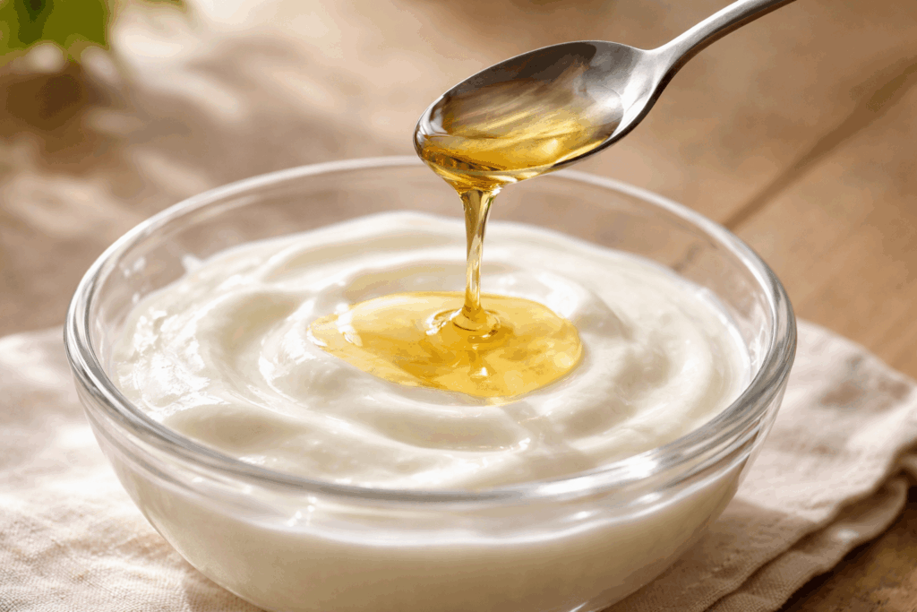 ヨーグルトにオリゴ糖をかける様子