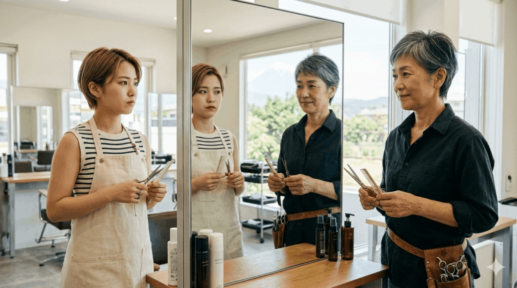 若い美容師とベテラン美容師の違いを示すイメージ