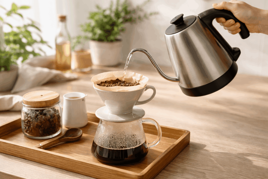 電気ケトルでコーヒーをハンドドリップ・温度調節機能