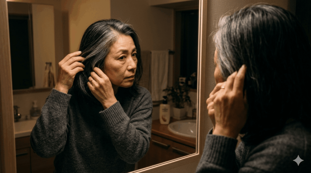 白髪と染めた部分の色差に悩む女性