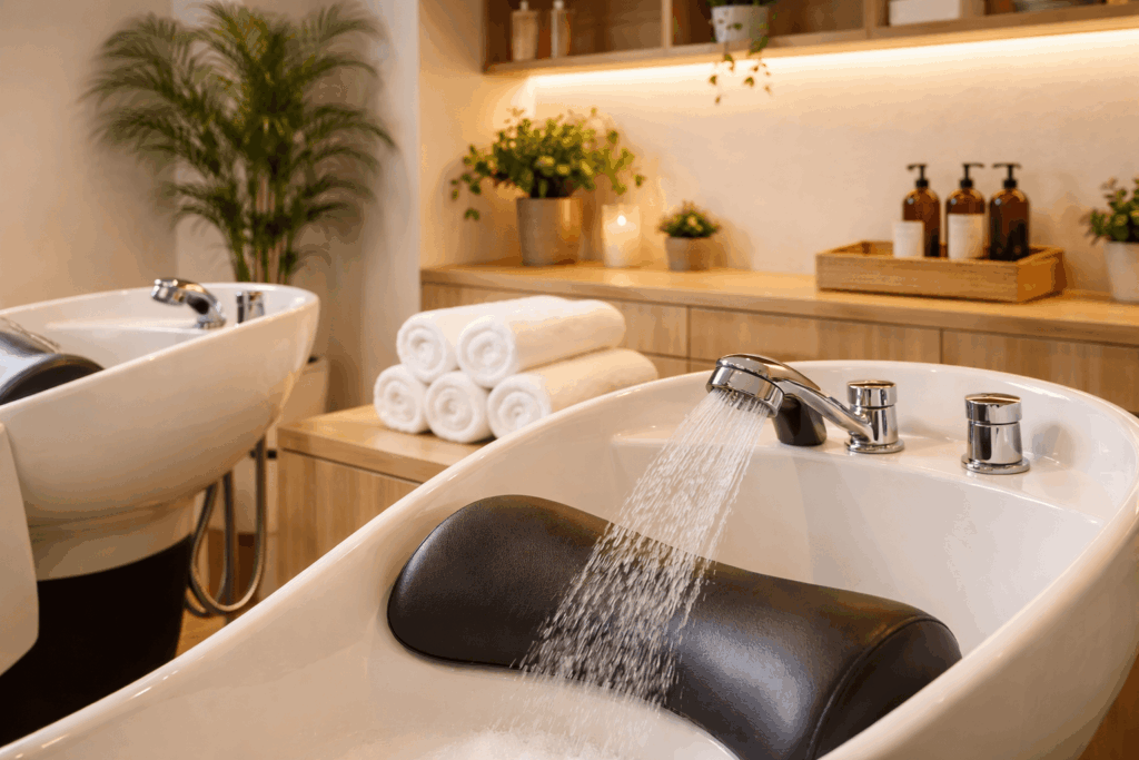 美容室のシャンプー台と水しぶきのイメージ