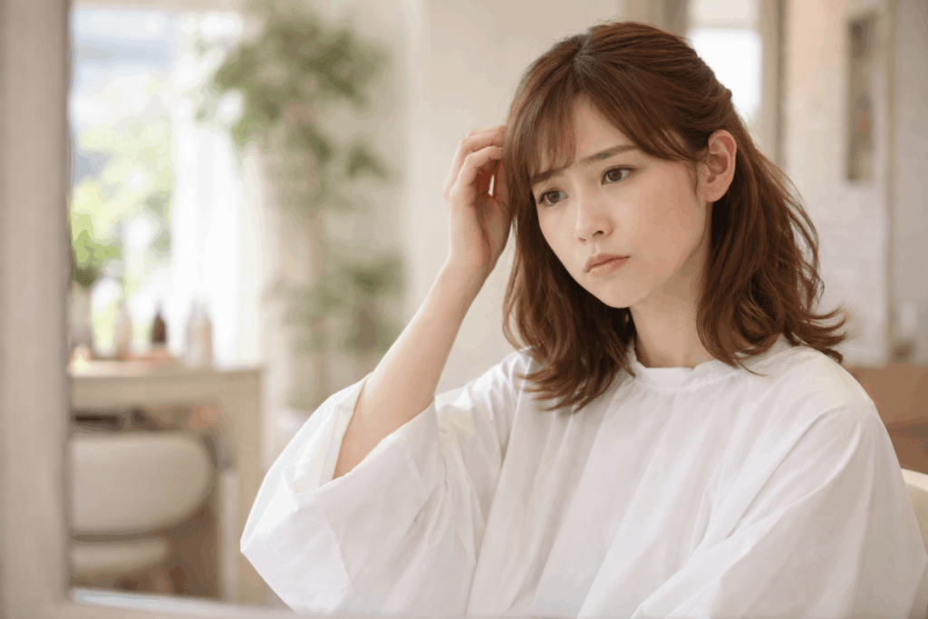 美容室でいつも同じ髪型になってしまう悩みを持つ女性