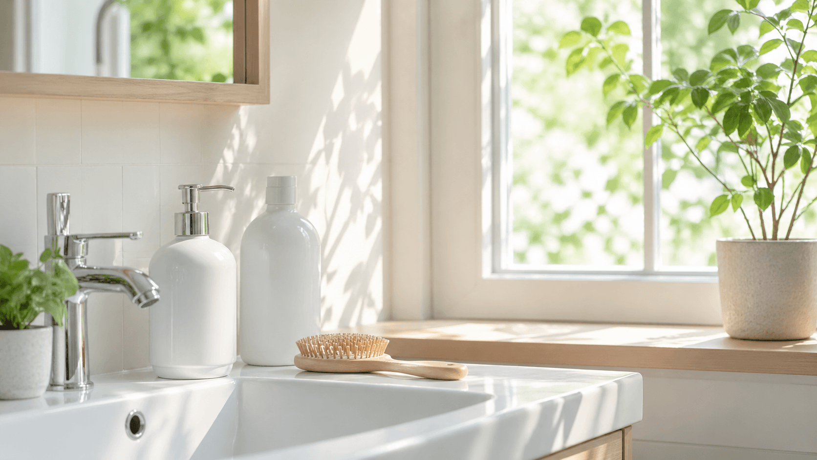 春の抜け毛 対策 頭皮ケア 洗面台のシャンプー