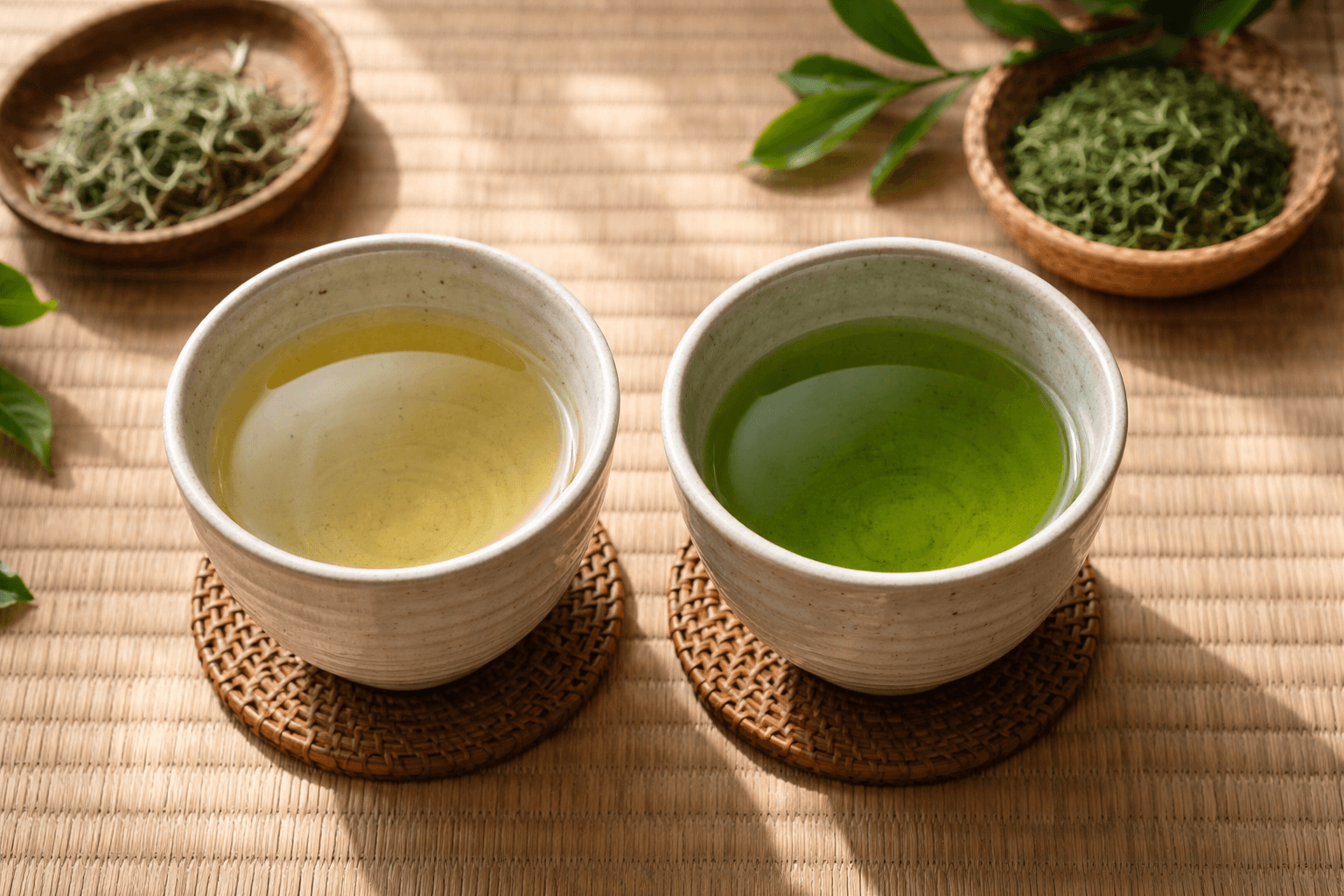 白茶と緑茶の違いを示すアイキャッチ