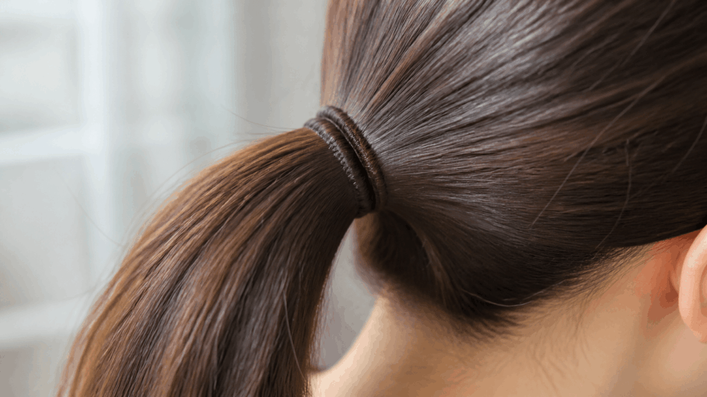 ヘアゴムが髪に食い込んで結び跡がついた状態