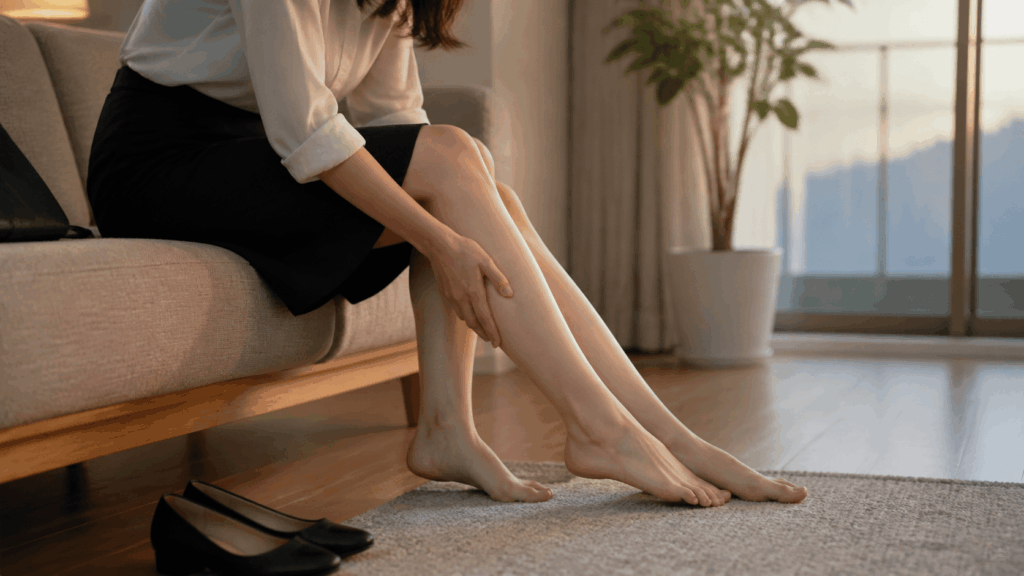 立ち仕事でふくらはぎの筋ポンプが働かずむくみが起こる脚の様子